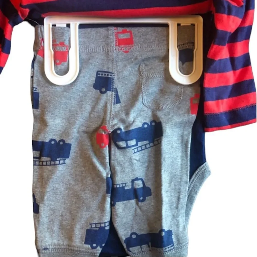 Carter’s red/gray/blue ‘Firetruck’ 3 piece set, size 3m
